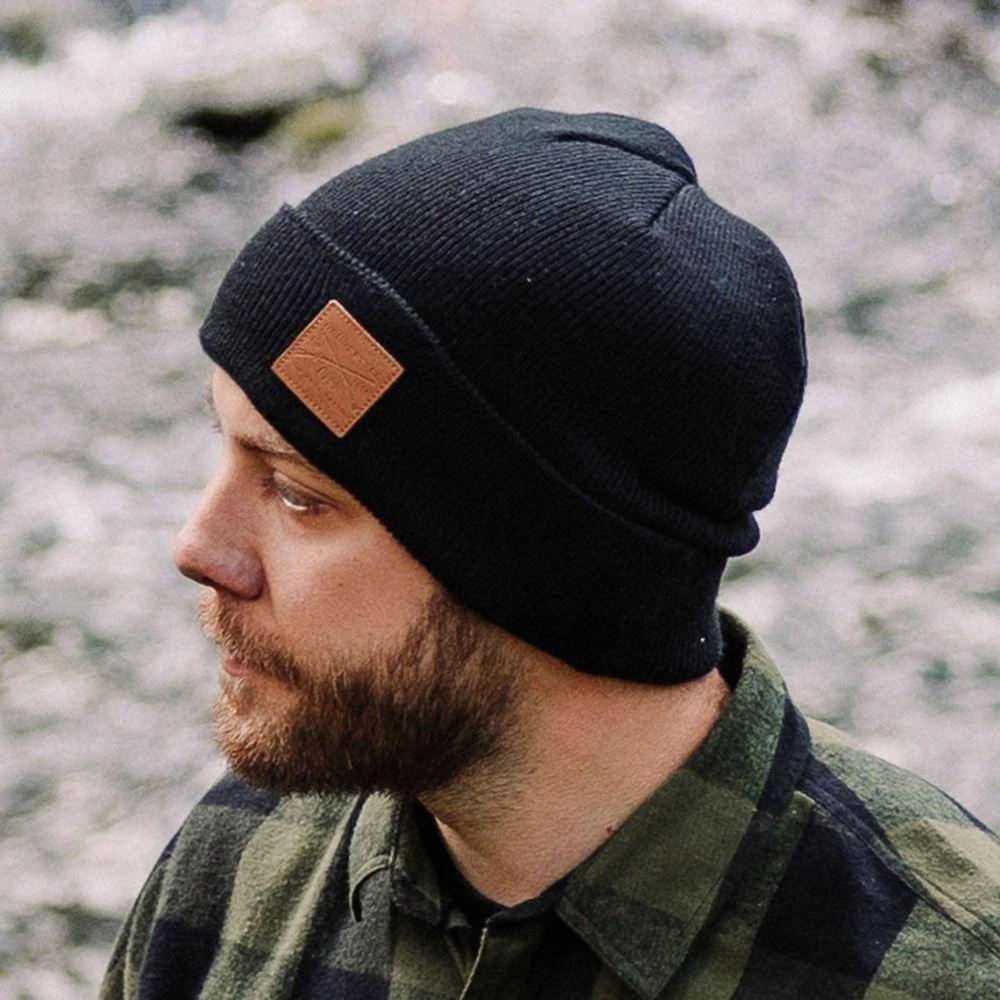 Accessories Leather Patch Cuffed Beanie - Black - Image 4