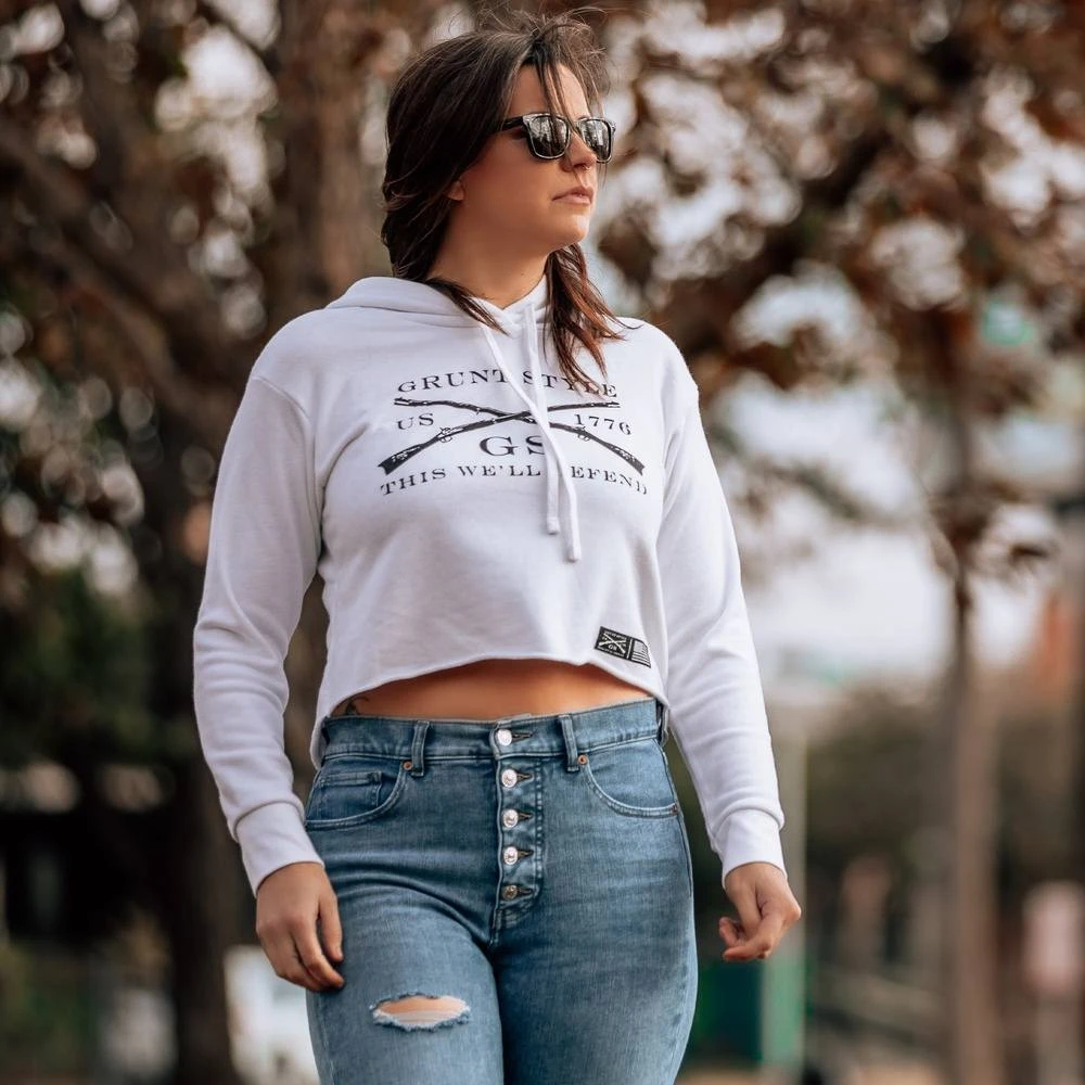 Women's Grunt Style Logo Cropped Hoodie - White - Image 2