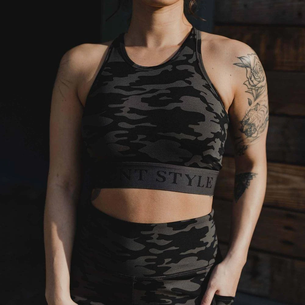 Women's Racerback Sports Bra - Black Camo - Image 2