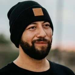 Accessories Leather Patch Cuffed Beanie - Black