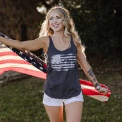 Women's Vintage American Flowy Tank - Charcoal