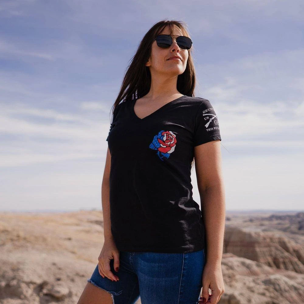 Women's Freedom Rose V-Neck - Black - Image 2