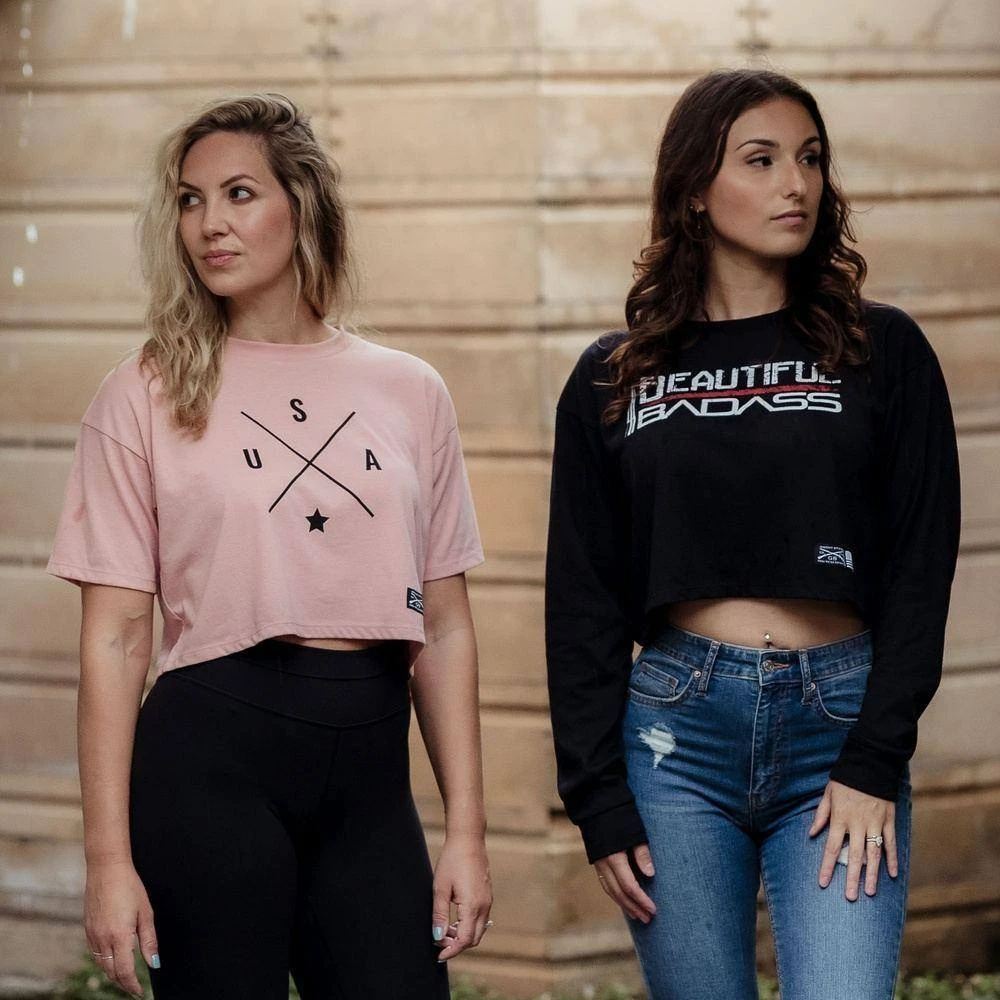 Women's Beautiful Badass Long Sleeve Cropped T-Shirt - Black - Image 7