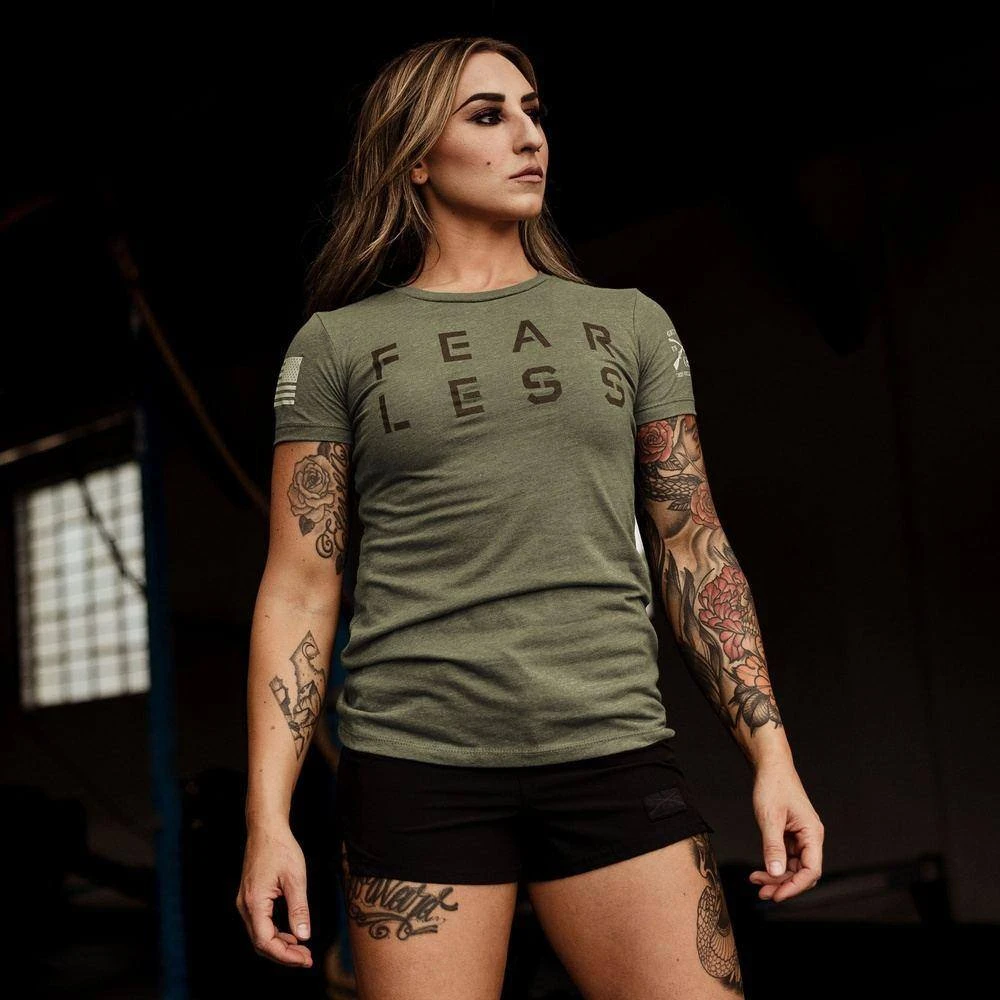 Women's Fear Less Training T-Shirt- Military Green - Image 5