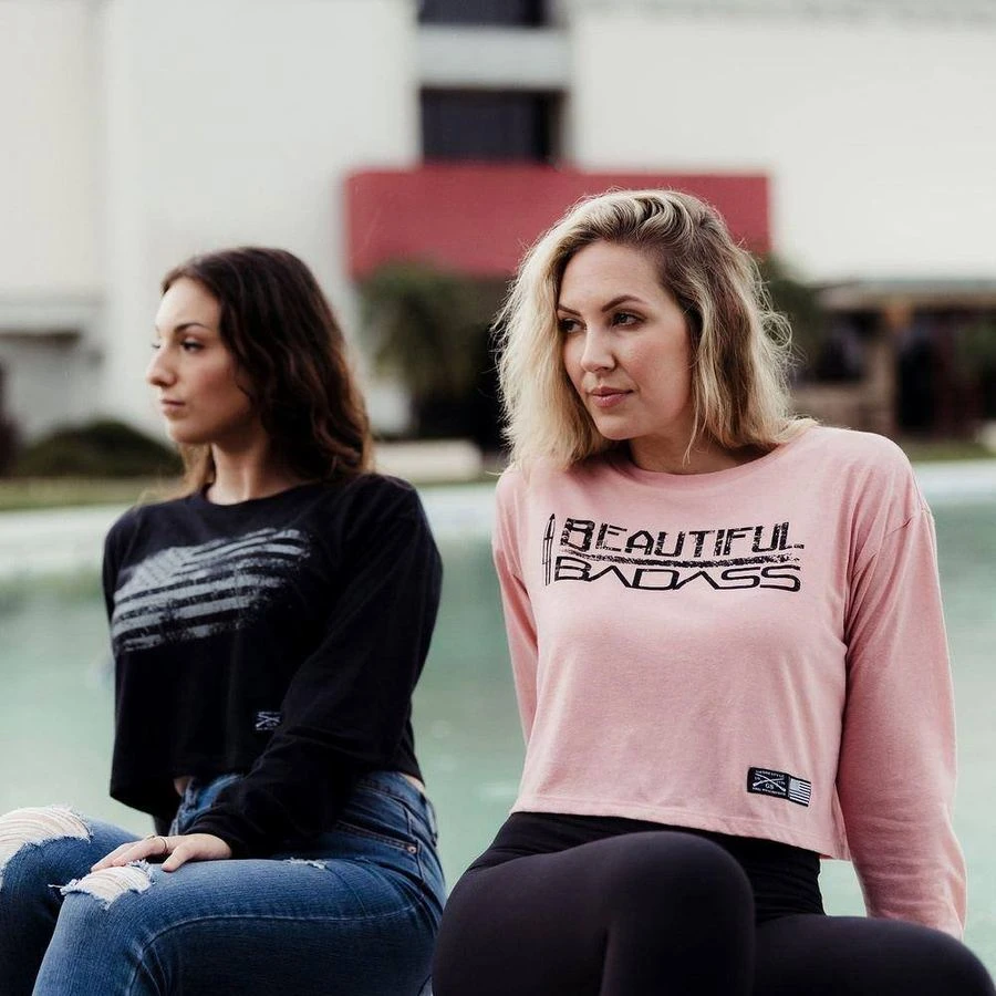 Women's Vintage American Long Sleeve Cropped T-Shirt - Black - Image 6