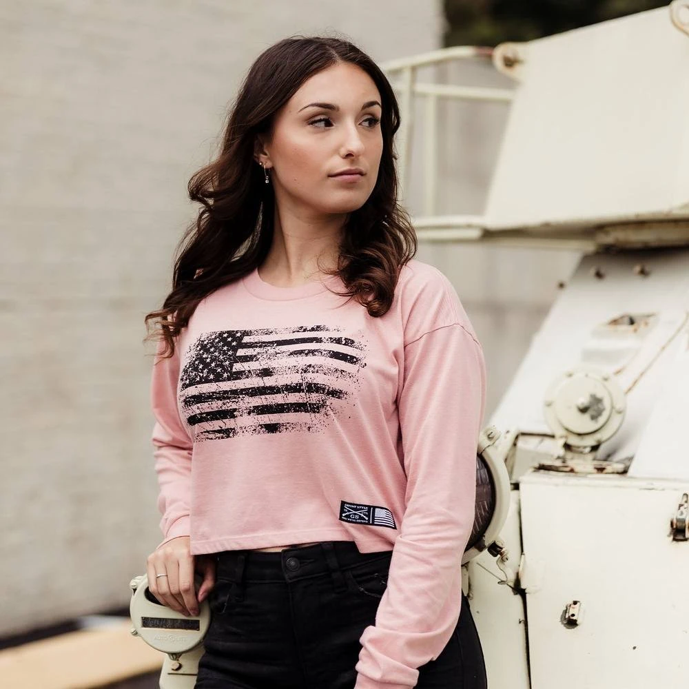 Women's Vintage American Long Sleeve Cropped T-Shirt - Desert Pink - Image 2