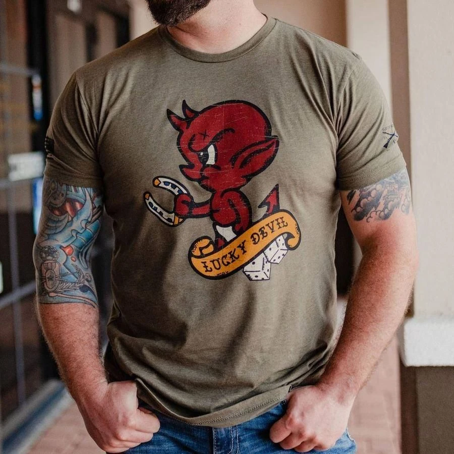 Lucky Devil T-Shirt - Military Green - Image 5