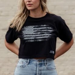 Women's Vintage American Cropped T-Shirt- Black