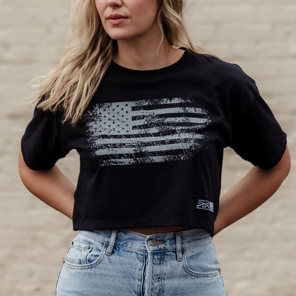 Women's Vintage American Cropped T-Shirt- Black