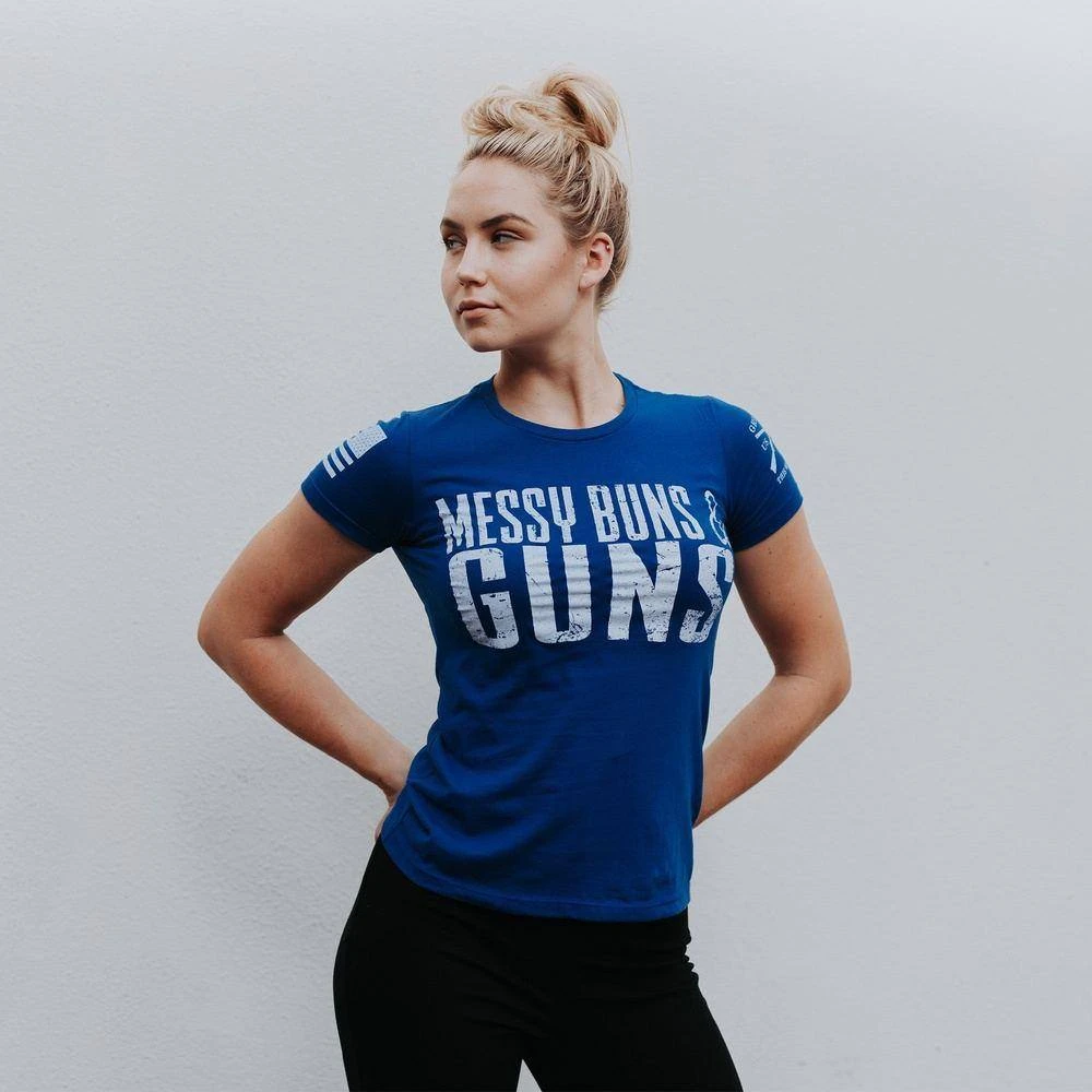 Women's Messy Buns And Guns T-Shirt - Royal - Image 5