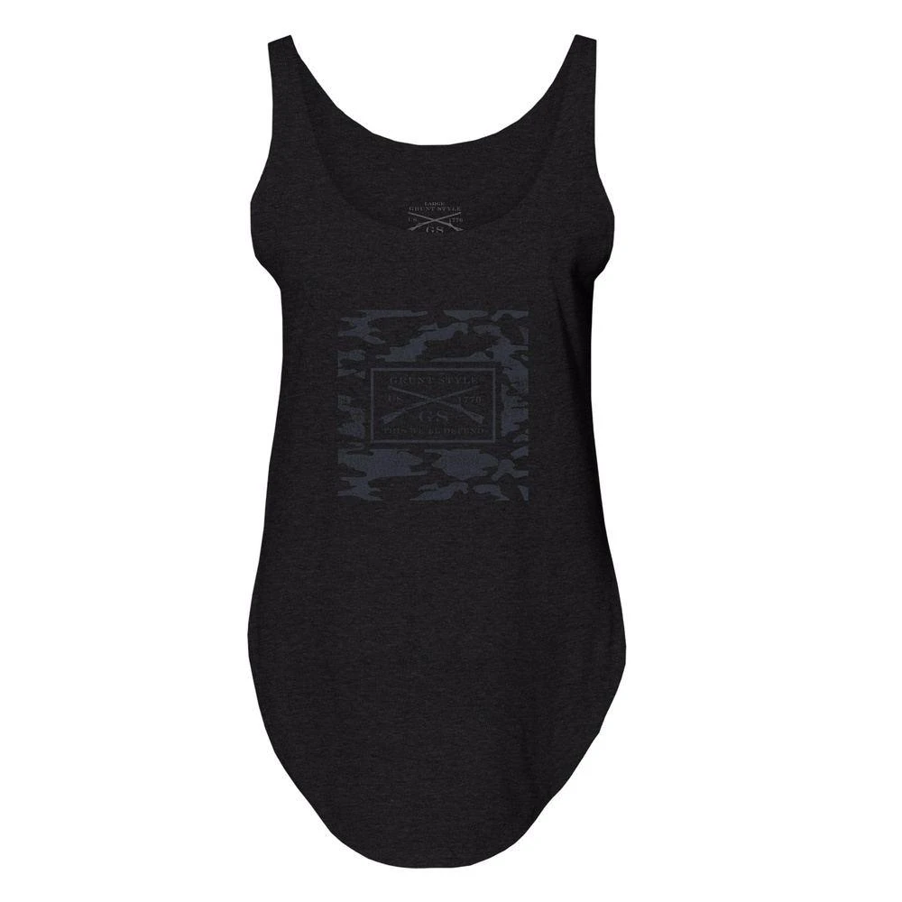 Women'sGrunt Style Logo Flowy Tank - Black Camo - Image 2