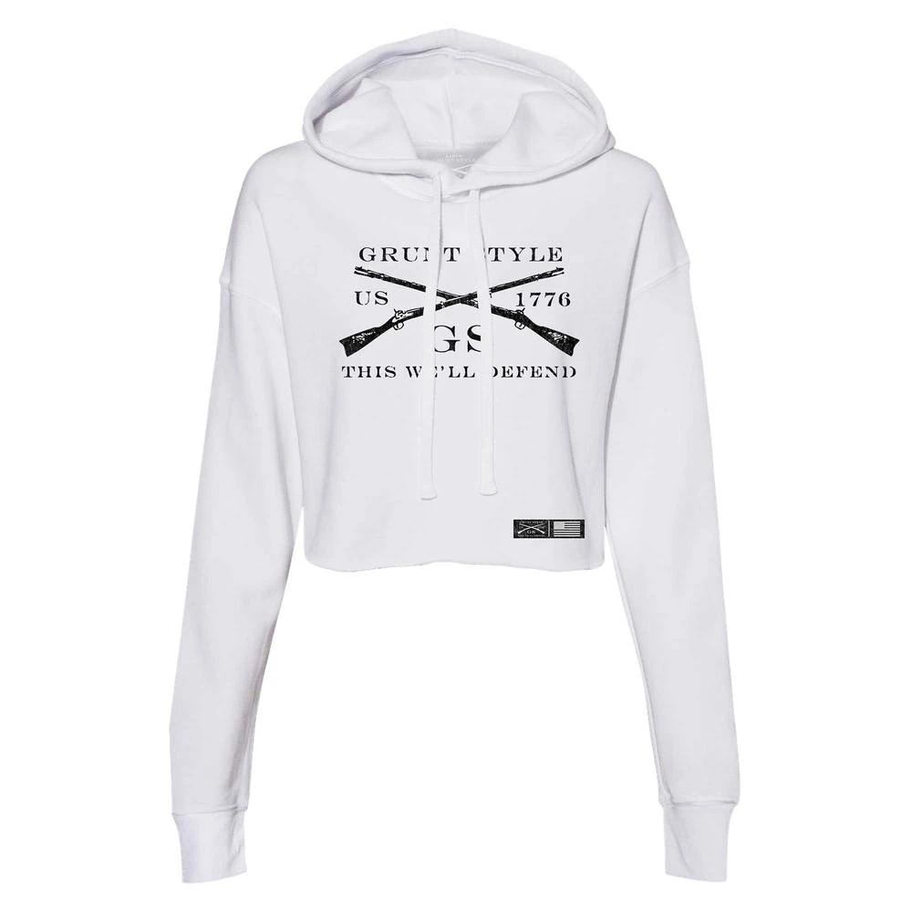 Women's Grunt Style Logo Cropped Hoodie - White - Image 4
