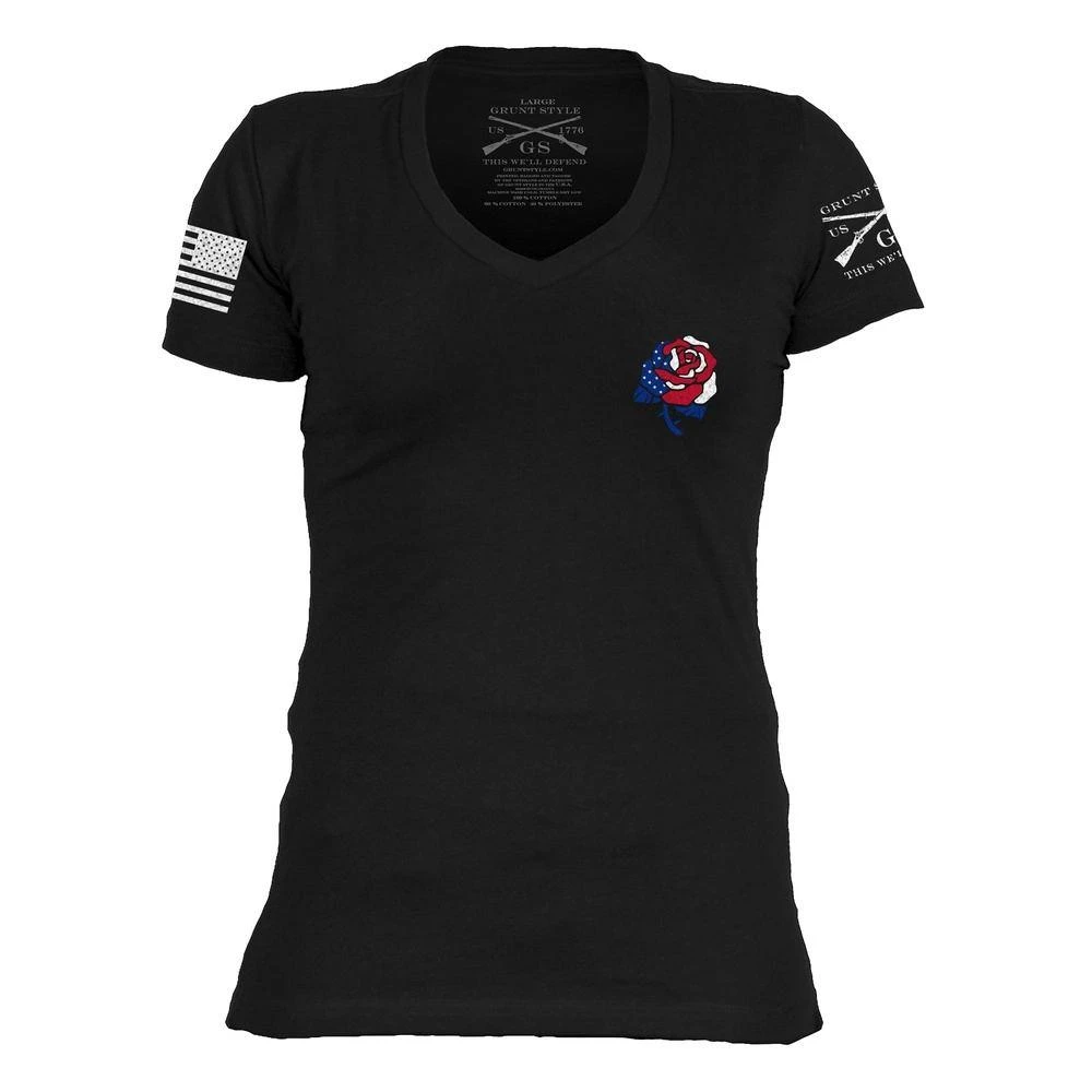 Women's Freedom Rose V-Neck - Black - Image 7