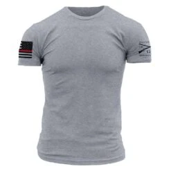 Red Line Flag T-Shirt - Dark Heather Grey