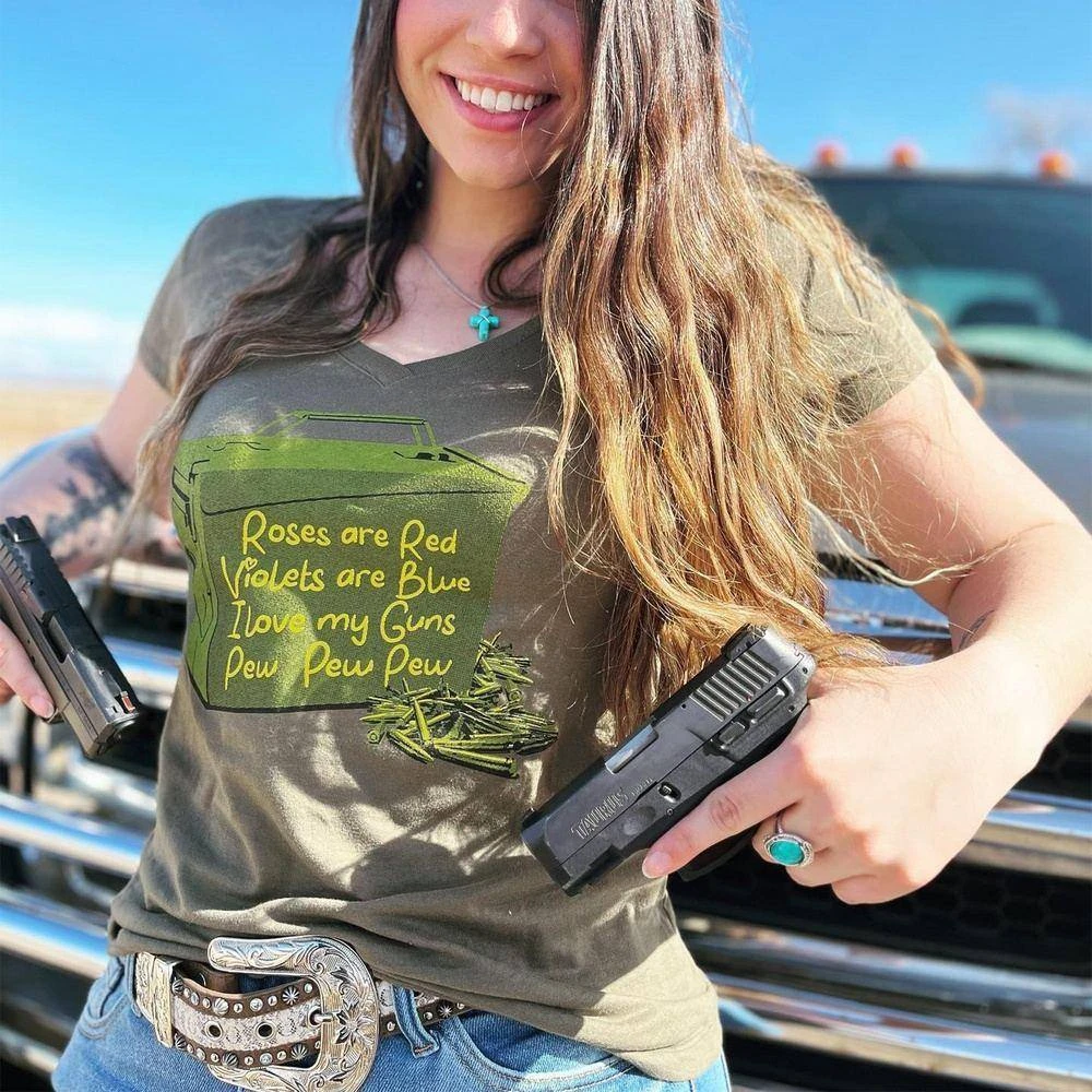 Women's Love Guns Poem V-Neck - Military Green - Image 2