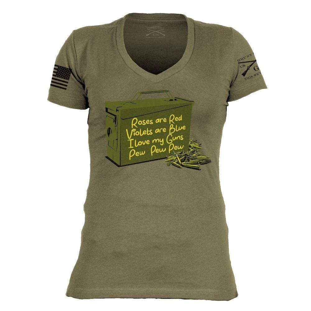 Women's Love Guns Poem V-Neck - Military Green - Image 3