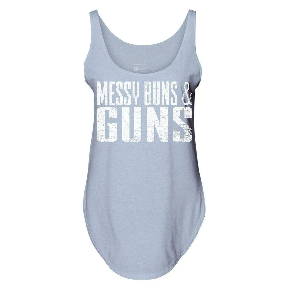 Women's Messy Buns & Guns Flowy Tank - Stonewash Denim - Image 3
