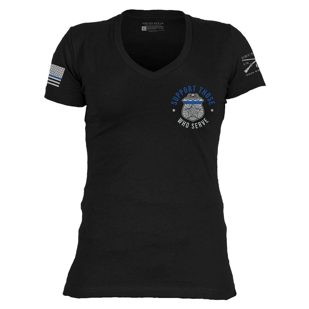 Women's Blue Line Support Those Who Serve V-Neck T-Shirt - Black - Image 2