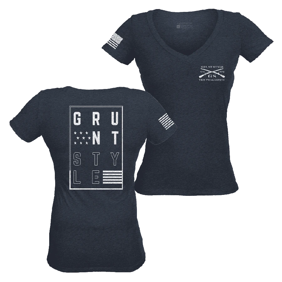 Women's Stars And Stripes Logo V-Neck - Midnight Navy - Image 3