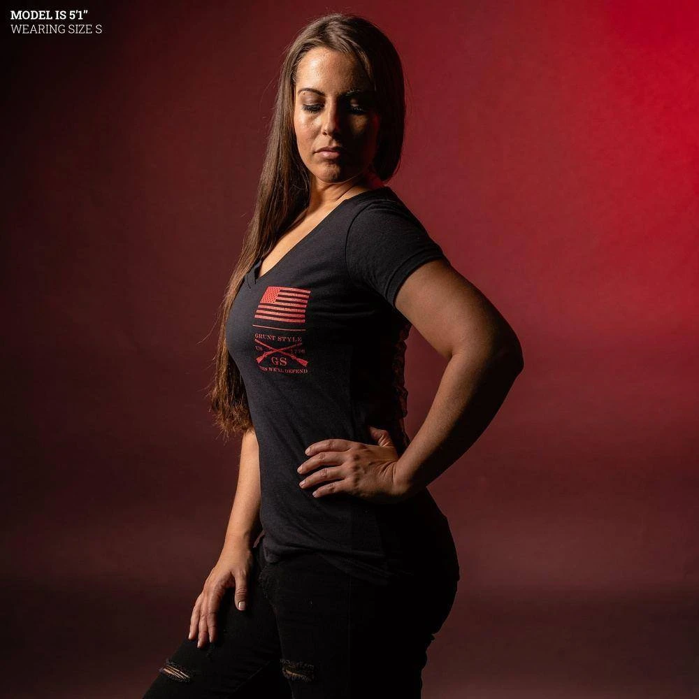 Women's Red Blood Blue Collar™ V-Neck - Black - Image 3